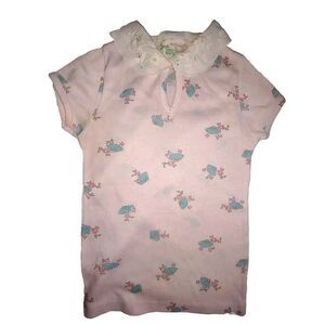 5/$25 80s Health-Tex Girls Knit Top Short Sleeve Shirt Lace Collar Pink Floral